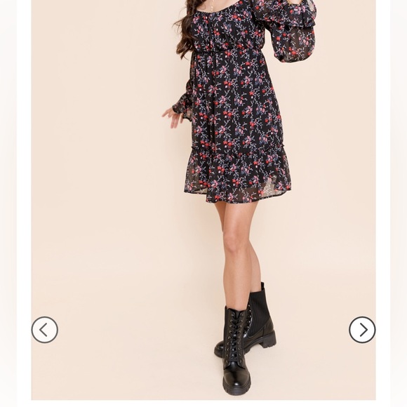NWT Francesca's Juliet Square Neck Floral Long Sleeve Mini Dress - Picture 9 of 9